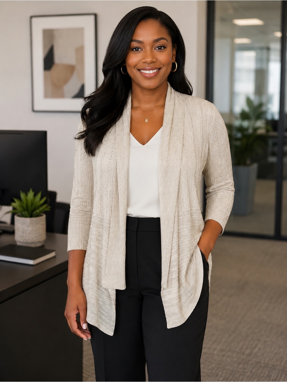 White House Black Market Shimmer Open Cardigan – Size Small